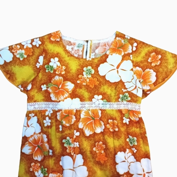 VTG 60's Handmade G.V.H. Hawaii Print Fabric Orange Floral Dress MEDIUM - Picture 9 of 15